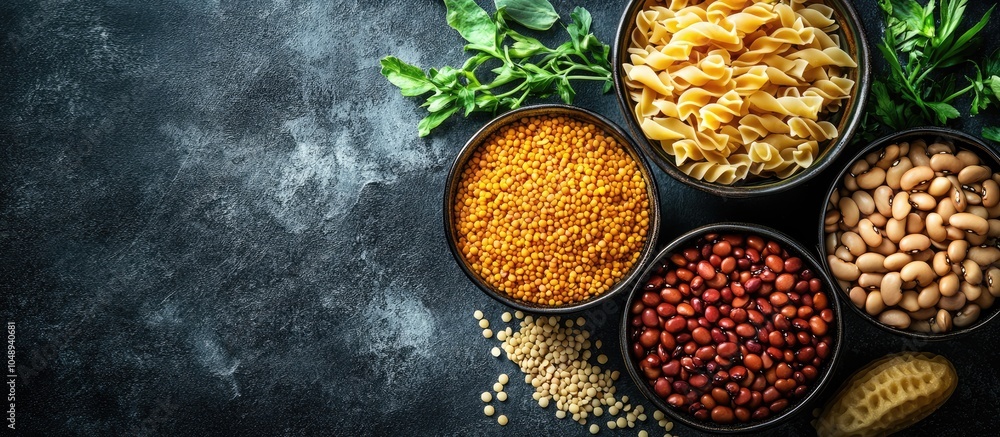 Poster lentil pasta cavatappi made from beans and legumes serves as a healthy second course meal or snack o