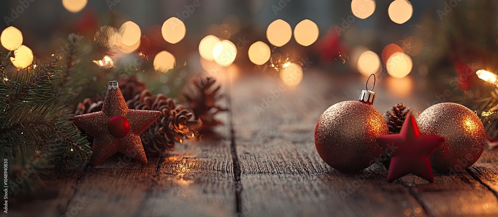 Poster merry christmas items for celebrating christmas on a wooden table. with copy space image. place for 