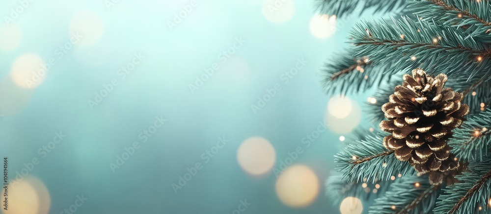 Aufkleber Christmas with a pine branch on a holiday backdrop. with copy space image. Place for adding text or design