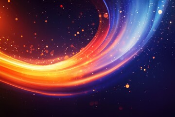 Obraz premium An abstract swirl of orange and blue light with glowing particles against a dark background