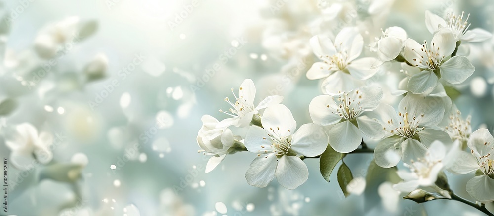 Poster white flowers blooming in spring natural vintage backdrop. with copy space image. place for adding t