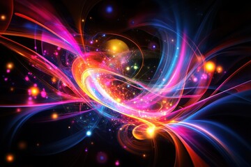 Vibrant abstract design featuring flowing colors and glowing lights in a cosmic swirl