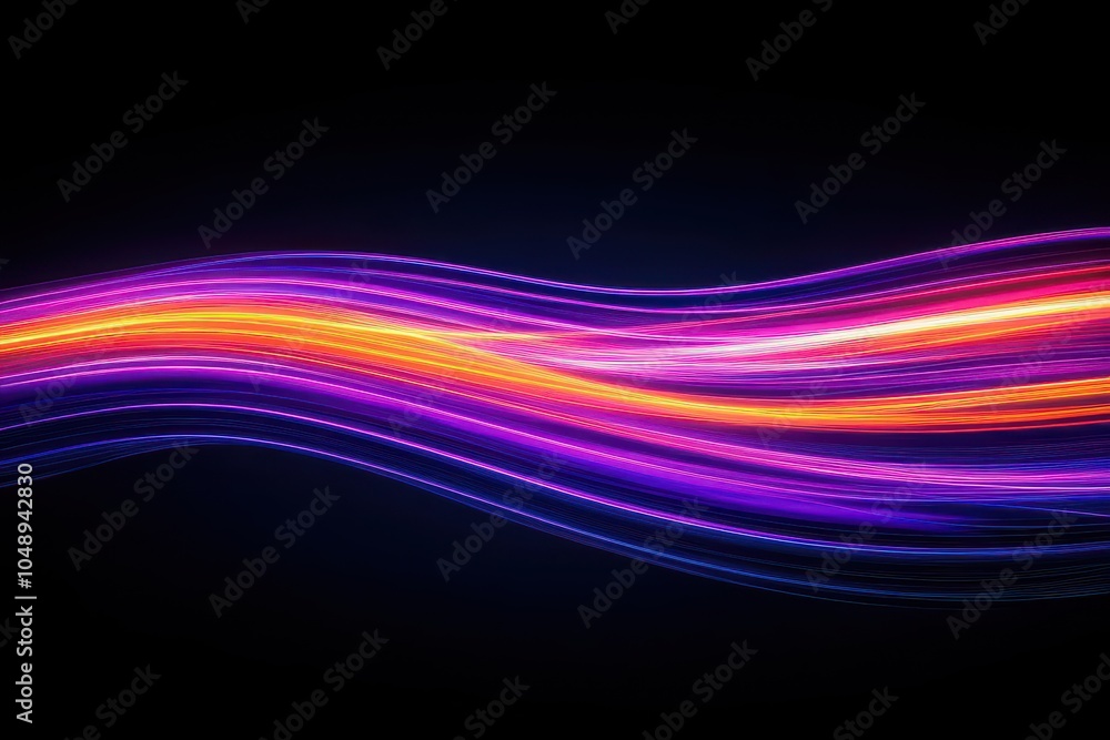 Poster colorful light trails create a mesmerizing wave pattern against a dark background in an abstract des