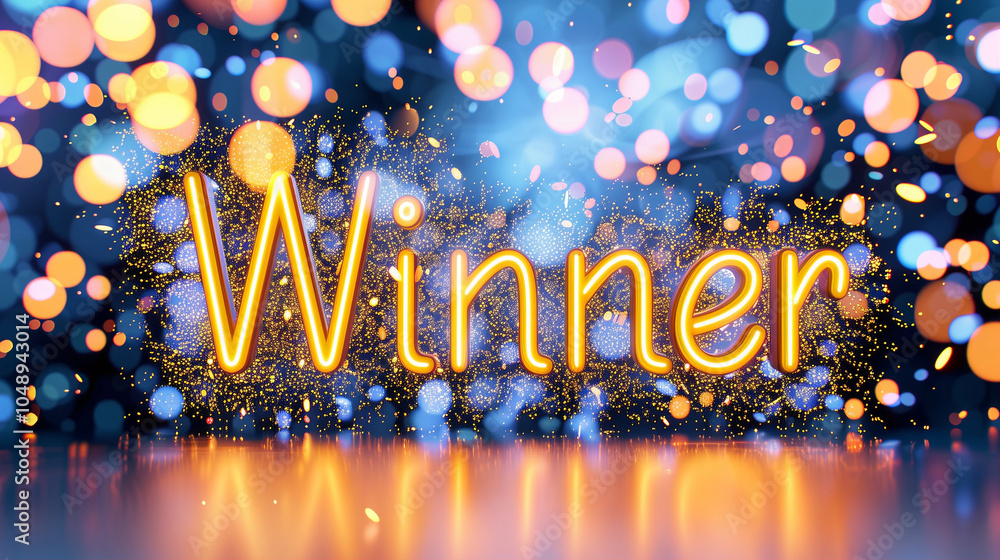 Poster Winner text graphic with colorful bokeh background and sparkles for award recognition