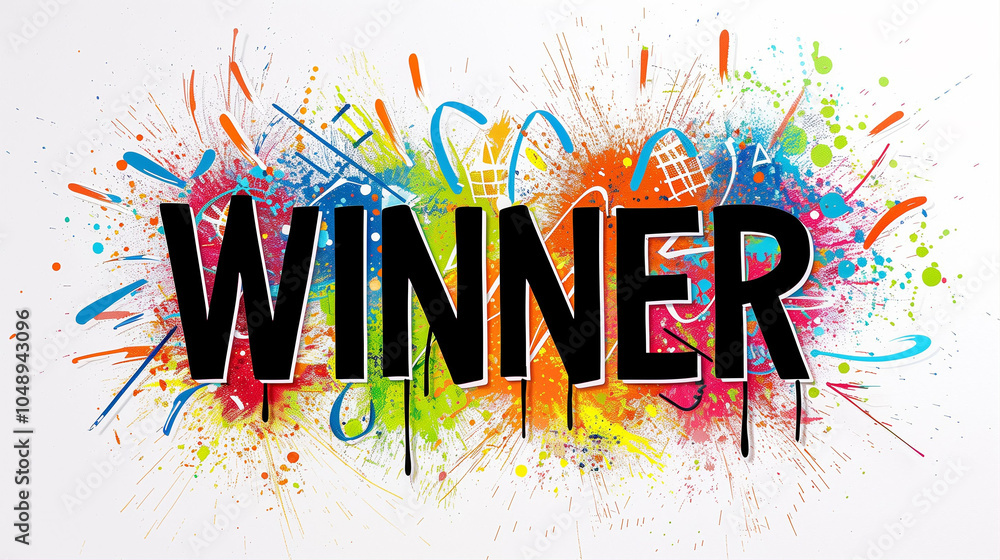Poster winner text with colorful splashes in a creative graphic design background showcasing vibrant colors