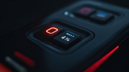 Obraz premium Illuminated Red Button and Menu Button with 4% Display on a Black Device