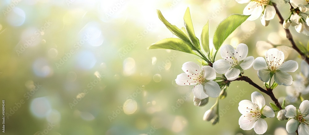 Fototapete blooms on a tree branch in spring set against a blurred background with copyspace