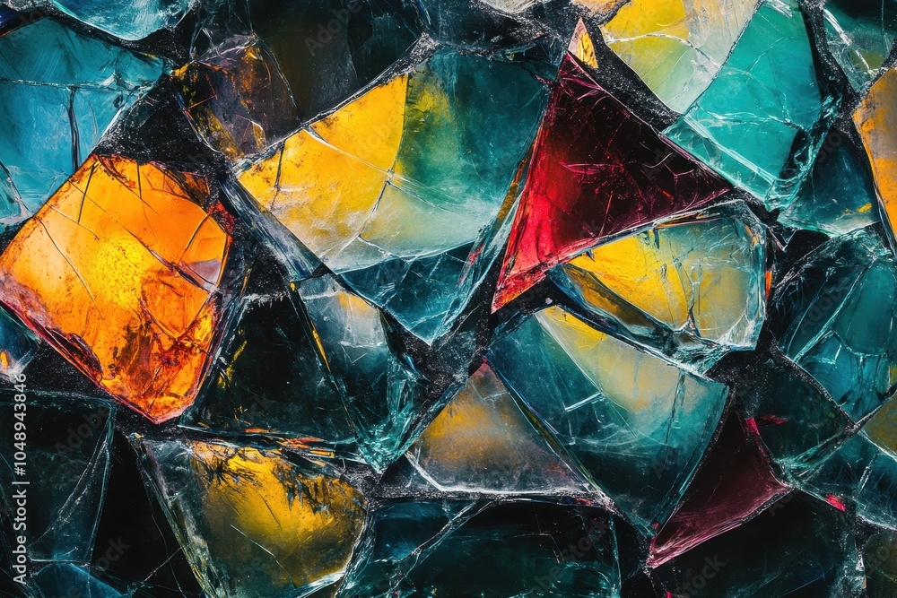 Aufkleber colorful shards of glass arranged artistically reflecting light in a unique abstract pattern