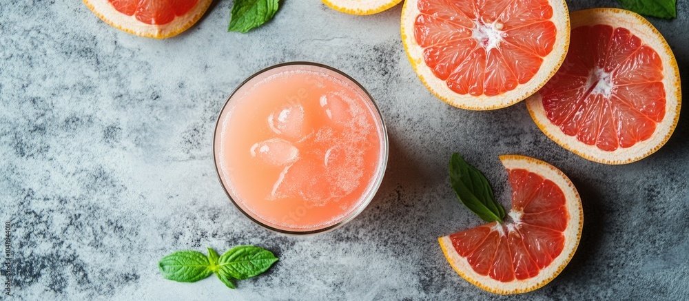 Leinwandbilder pour grapefruit juice into a glass on a concrete surface. with copy space image. place for adding te
