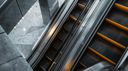 Obraz premium Modern Escalator with Illuminated Steps in a Public Space