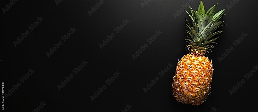 Leinwandbilder whole natural pineapple on a black background. with copy space image. place for adding text or desig
