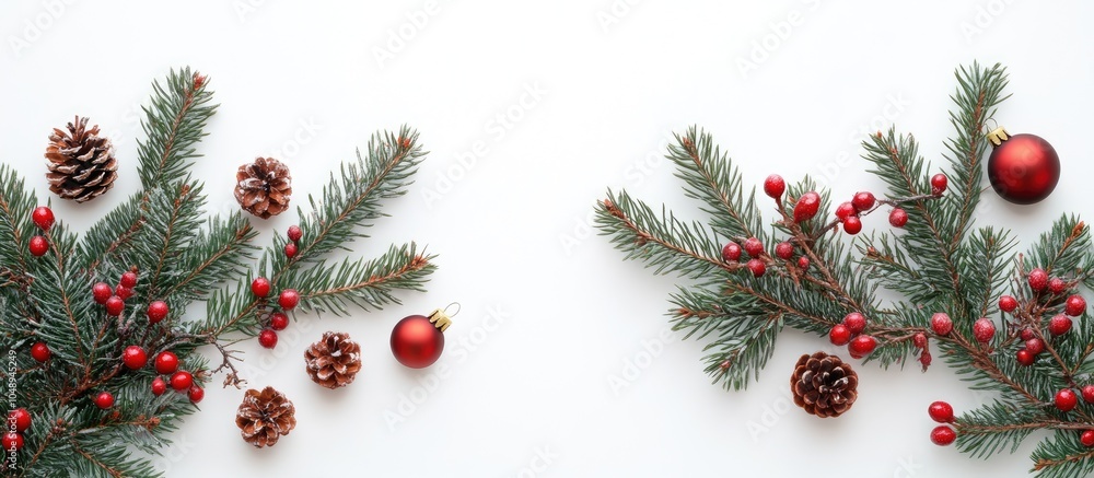 Poster christmas flat lay arrangement with copy space for text on a white background
