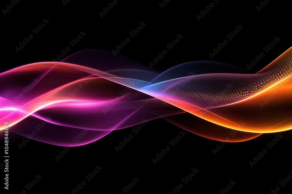 Poster colorful abstract light waves in vibrant hues flowing against a dark background, creating a dynamic 