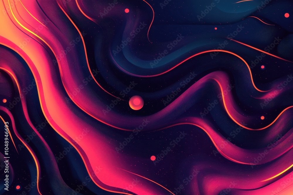 Aufkleber vibrant abstract waves with colorful gradients in deep space setting featuring glowing circular elem