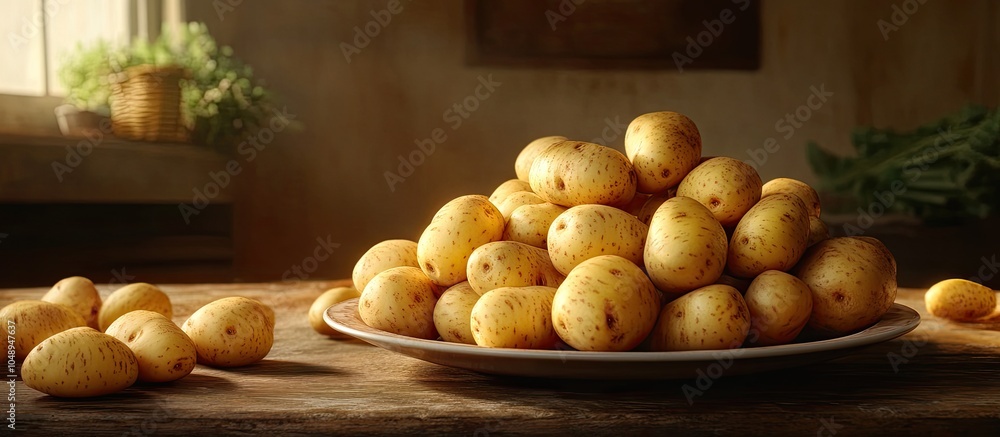 Aufkleber many potatoes numerous potatoes resting on the plate the potatoes on the plate and spread across the