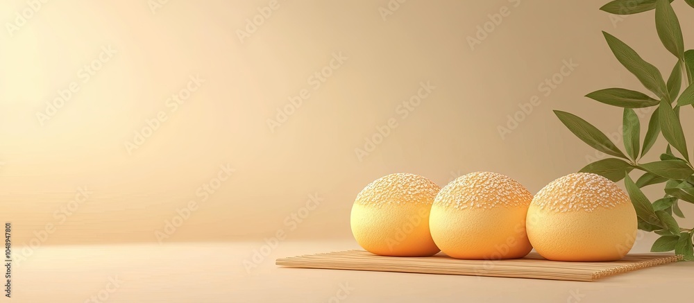 Fototapete Japanese bread Melonpan Melon cookie mixture. with copy space image. Place for adding text or design