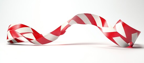 Obraz premium Red and white barrier tape against a white background. with copy space image. Place for adding text or design