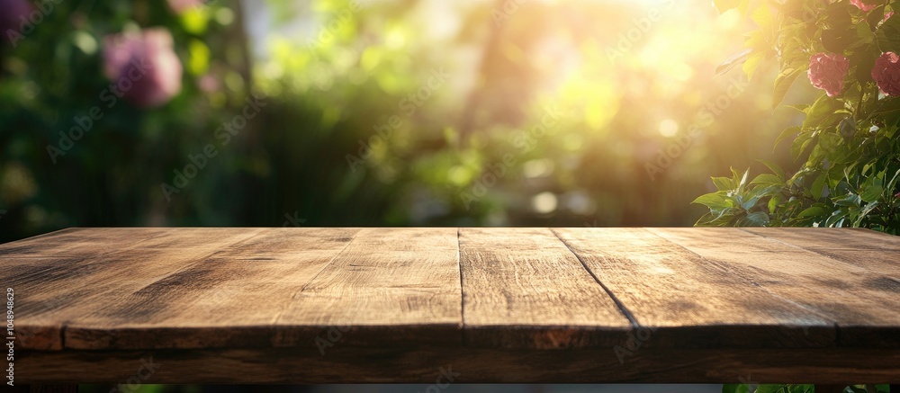 Fototapete Table Surface and Blurred Natural Background. with copy space image. Place for adding text or design