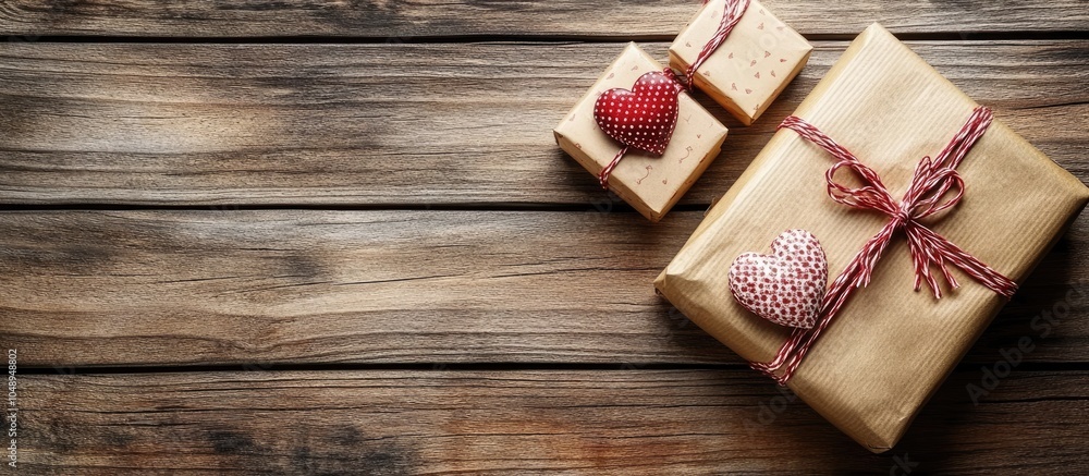 Poster valentine s day gifts in a vintage style on a wooden background. with copy space image. place for ad