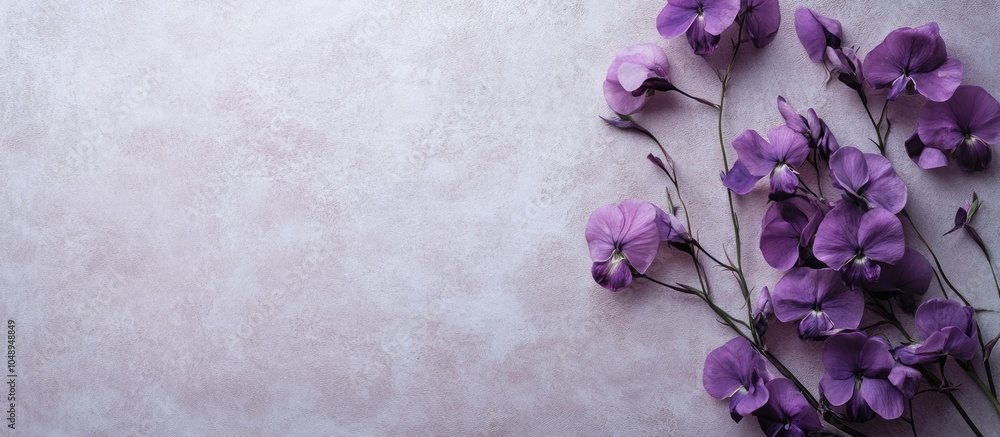 Poster square fashionable vintage textured paper background featuring dark purple flowers from lathyrus tin