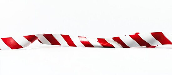 Obraz premium Red and white barrier tape against a white background. with copy space image. Place for adding text or design