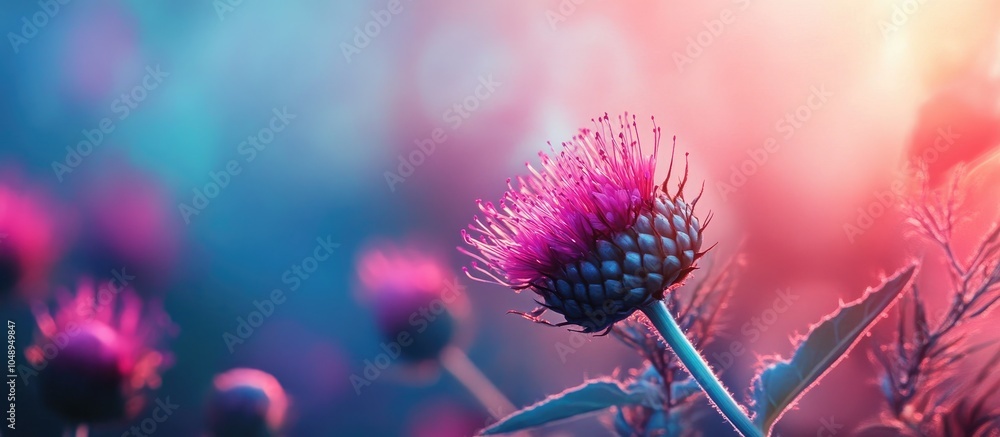 Poster Milk thistle bloom. with copy space image. Place for adding text or design