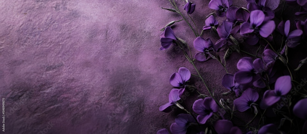 Poster square fashionable vintage textured paper background featuring dark purple flowers from lathyrus tin