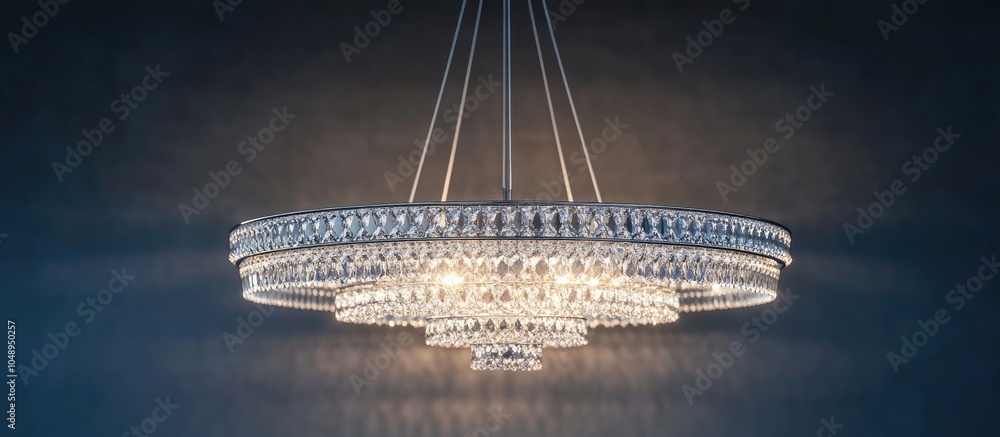 Poster Crystal Chandelier Suspended From Ceiling. with copy space image. Place for adding text or design