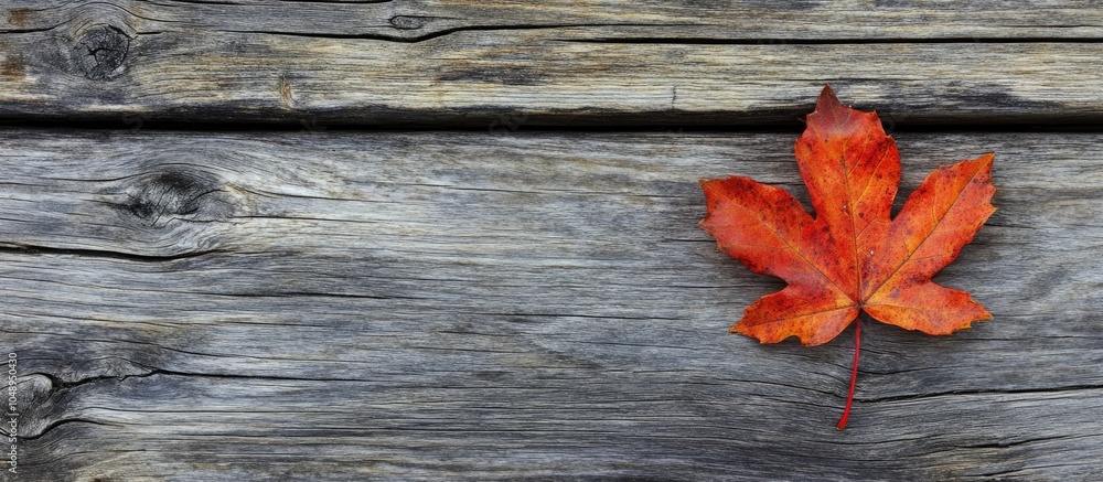 Leinwandbilder maple leaf on aged wooden plank. with copy space image. place for adding text or design