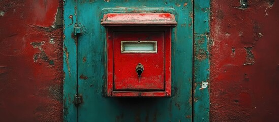 Traditional red colored old Indian mailbox post box letterbox. with copy space image. Place for adding text or design