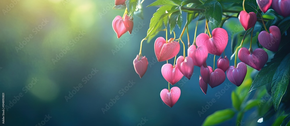 Poster Mother s Day card featuring Bleeding Heart flowers. with copy space image. Place for adding text or design
