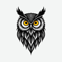 Blue ornamental owl in decorative floral design, intricate illustration. illustration of a geometric owl logo in pastel colors in flat colors isolated on a white transparent background