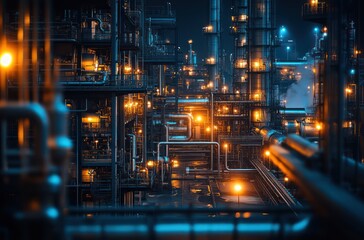 Obraz premium Impressive Industrial Complex Illuminated at Night