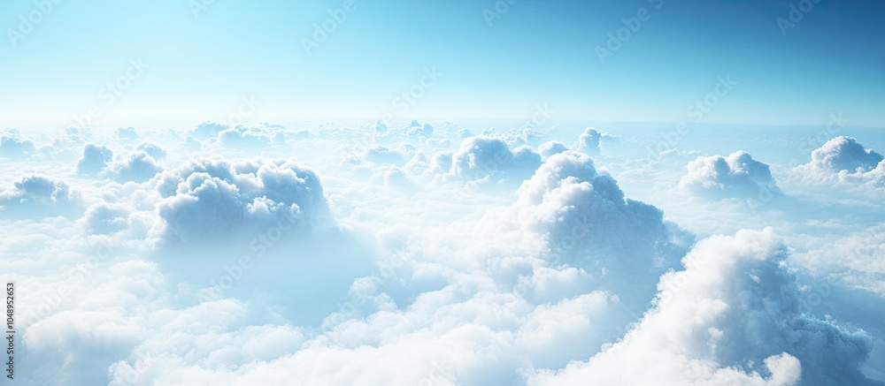 Aufkleber Clouds in the sky from a top down view by a passenger in an airplane with a beautiful and striking sky scene in the background offering ample copy space for text featuring various shapes of fog and 