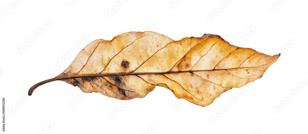 Poster isolated dry and old peepul leaf with clipping paths. with copy space image. place for adding text o