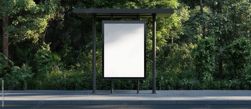 Poster blank billboard poster advertisement mockups at an empty bus stop shelter along the main road with g