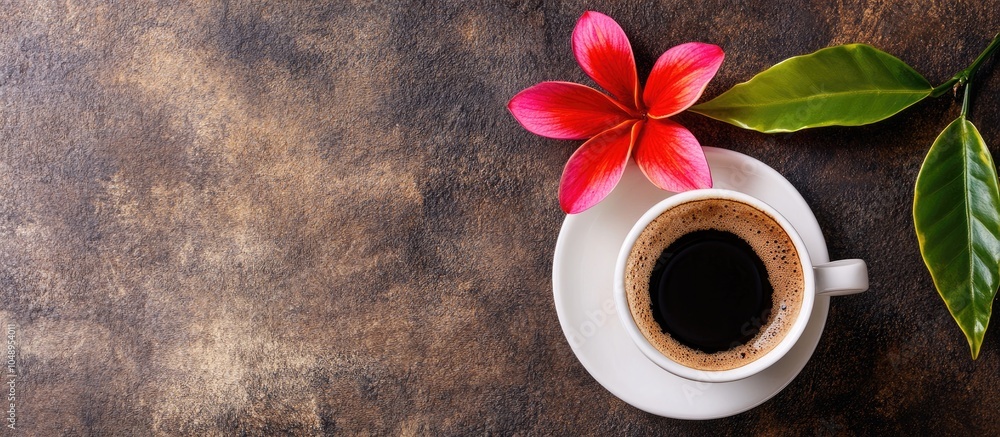 Aufkleber Vertical image of coffee and a flower. with copy space image. Place for adding text or design