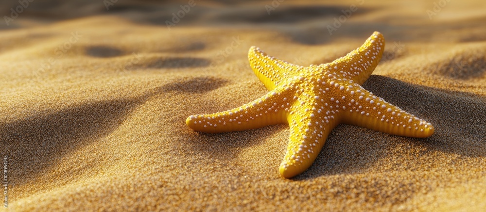 Poster The yellow starfish rests on a sandy beach Room for text. with copy space image. Place for adding text or design