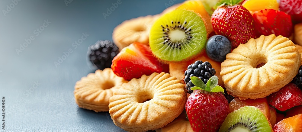 Poster a close up of fruity cookies. with copy space image. place for adding text or design