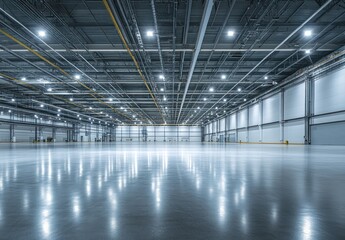 Spacious Modern Warehouse Interior With Illuminated Ceiling