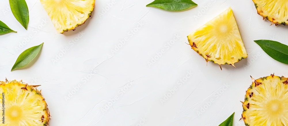 Poster Isolated slices of pineapple fruit on a white background. with copy space image. Place for adding text or design