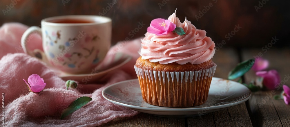 Leinwandbilder homemade decorative cupcake with tea. with copy space image. place for adding text or design