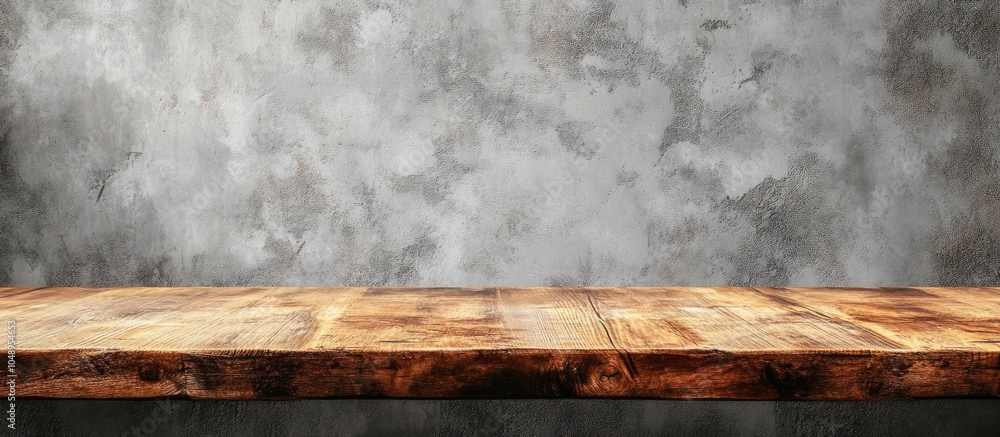 Fototapete vacant wooden table set against a grunge cement background for product and food display montage. wit