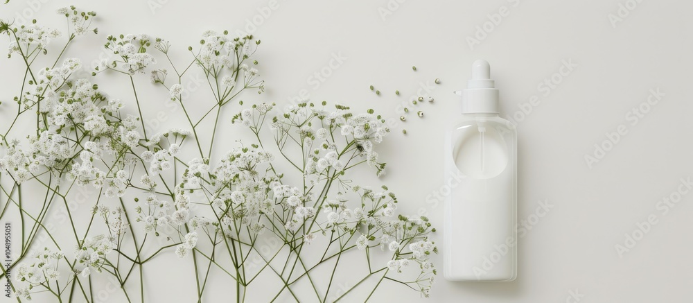 Poster facial tonic facial care lotion on a white background top view mockup. with copy space image. place 