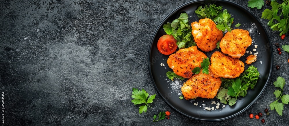 Poster salmon fritters. with copy space image. place for adding text or design