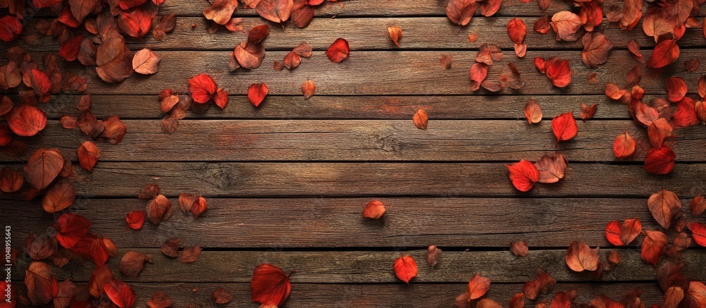 Leinwandbilder autumn leaves on wooden planks background of fall. with copy space image. place for adding text or d