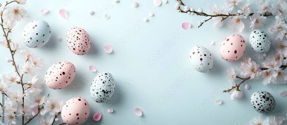 Leinwandbilder eggs and blossoming branches easter holiday background theme. with copy space image. place for addin