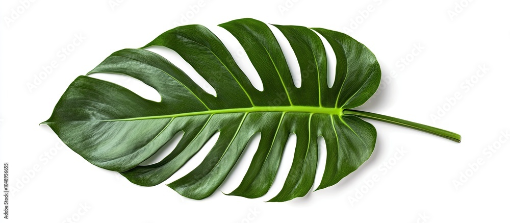 Poster One large monstera leaf from a top view on a white background. with copy space image. Place for adding text or design