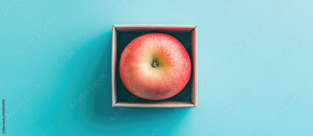 Leinwandbilder attractive pink apple in a box against a blue background. with copy space image. place for adding te