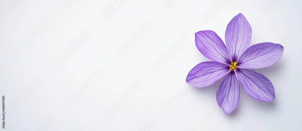 Fototapete purple flower on a white background spring floral backdrop flat lay greeting card. with copy space i